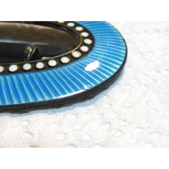 Antique Signed David Andersen Sterling Silver Blue Enamel Belt Buckle Early Mark - Picture 4 of 6